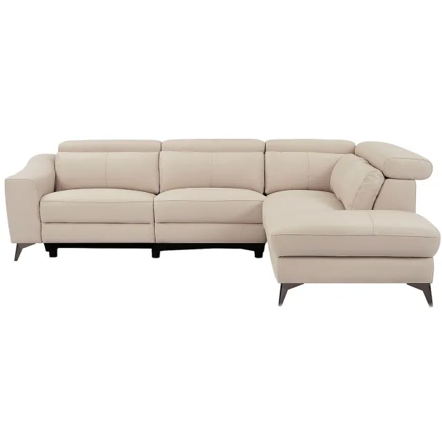 Vente-unique Elektrische relaxhoekbank met rechtse hoek – Crèmewit leder – FORLO