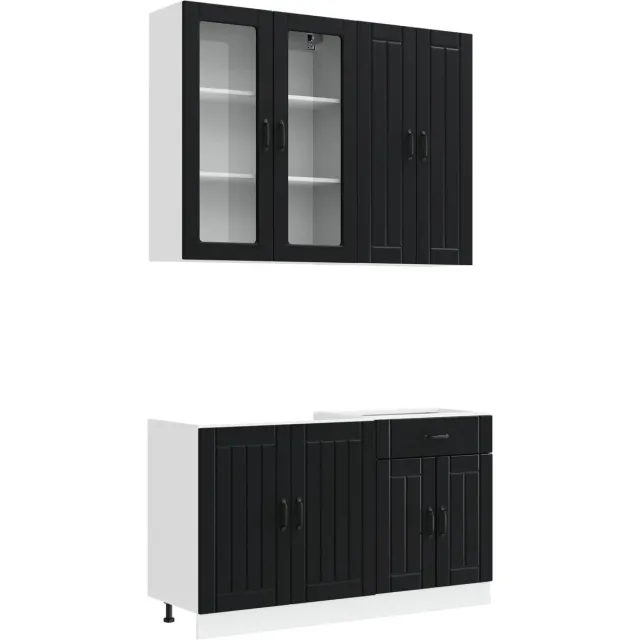 vidaXL Keukenblok - LUCCA - 4 - st - Zwart - Bewerkt - hout