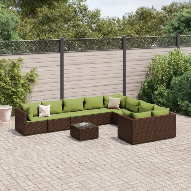vidaXL 10-delige Loungeset met kussens poly rattan bruin, foto 2