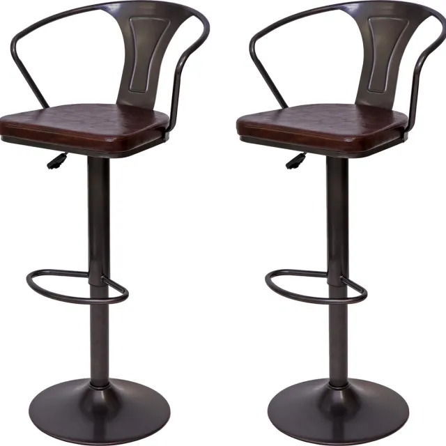 Cosmo Casa Barkrukken - Industriële Stijl - Hoogte Verstelbaar - Vintage Look - Set van 2 Bruin