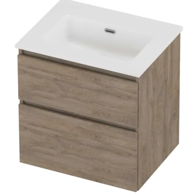 Proline Tribute Badmeubelset Porselein Elegant Zonder Kraangat 60x46x62 cm Mat White Raw Oak Eiken