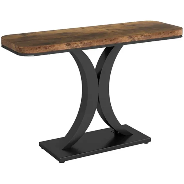 DMG Supply Consoletafel - Smal - Geometrische Voet - 100 x 29,5 x 82,5 cm - Bruin/Zwart - MDF en Metaal