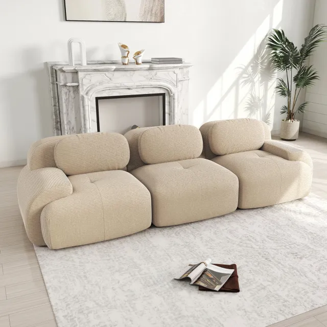 Wishdor Modulair Hoeksofa - Frameloos En Montagevrij - Ergonomische Armleuningen - Ribstof - Beige