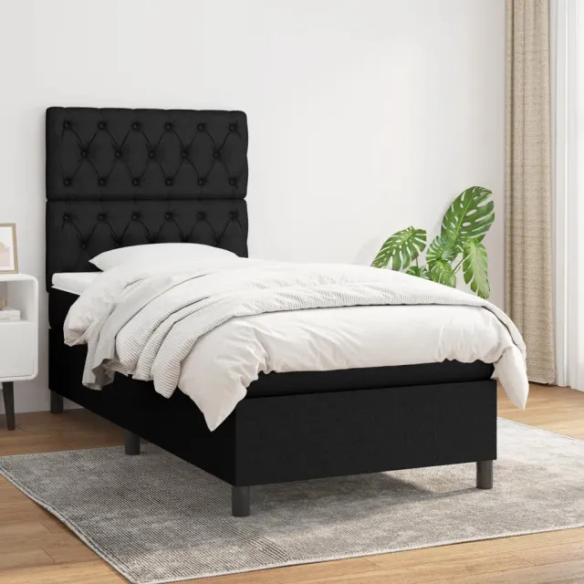 vidaXL Boxspring met matras stof zwart 80x200 cm