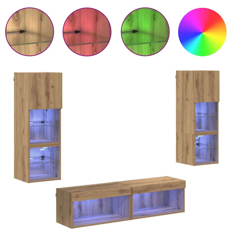 vidaXL TV-wandmeubel 6 st Artisan Eiken Bewerkt hout, foto 4