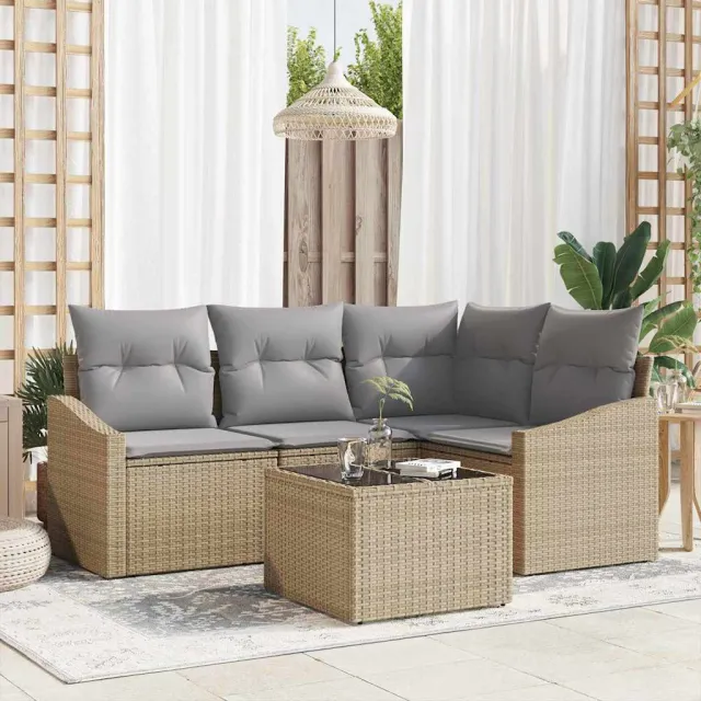 vidaXL Bankstel 5 st Beige poly rattan, foto 2