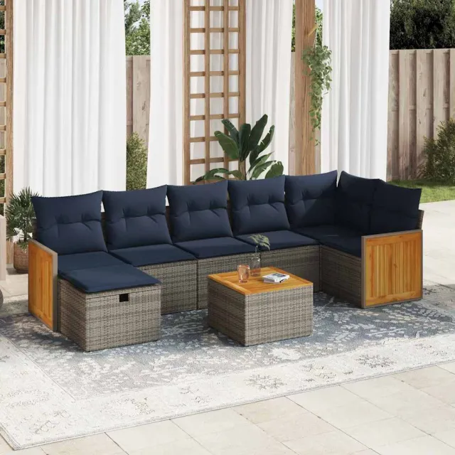 vidaXL 8-delige Loungeset met kussens poly rattan grijs, foto 2