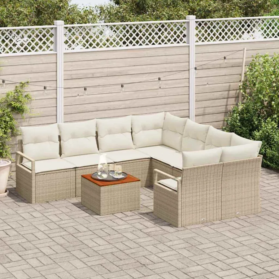 vidaXL Tuinbankenset 9 st Beige poly rattan, foto 3
