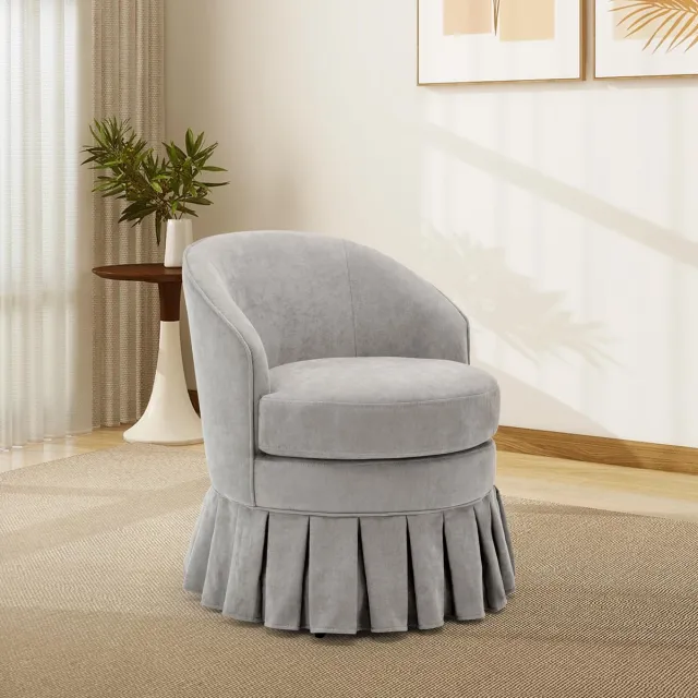 Triumpunpre Draaibare Fauteuil - 360° Gestoffeerde Accentstoel met Houten Frame - Linnen Bekleding voor Woonkamer en Eetkamer - Grijs