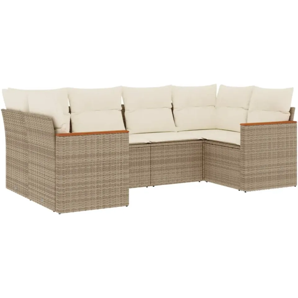 vidaXL 6-delige Loungeset met kussens poly rattan beige