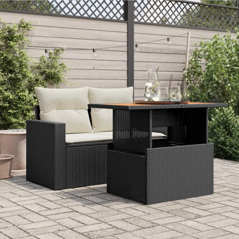vidaXL Tuintafel 100x55x73 cm poly rattan en acaciahout zwart, foto 3
