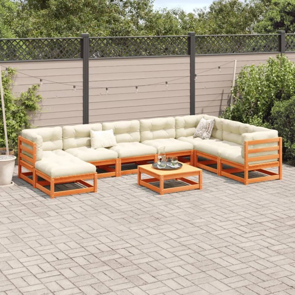 vidaXL 9-delige Loungeset met kussens massief grenenhout wasbruin bruin, foto 2