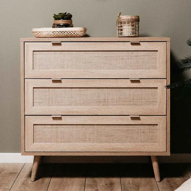 Finori Ladekast Bali 03A sonoma eikenkleurig en rietprint Beige