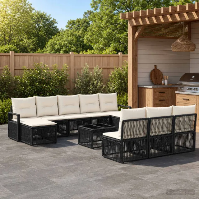 vidaXL Tuinbankenset 11 st Zwart poly rattan, foto 2