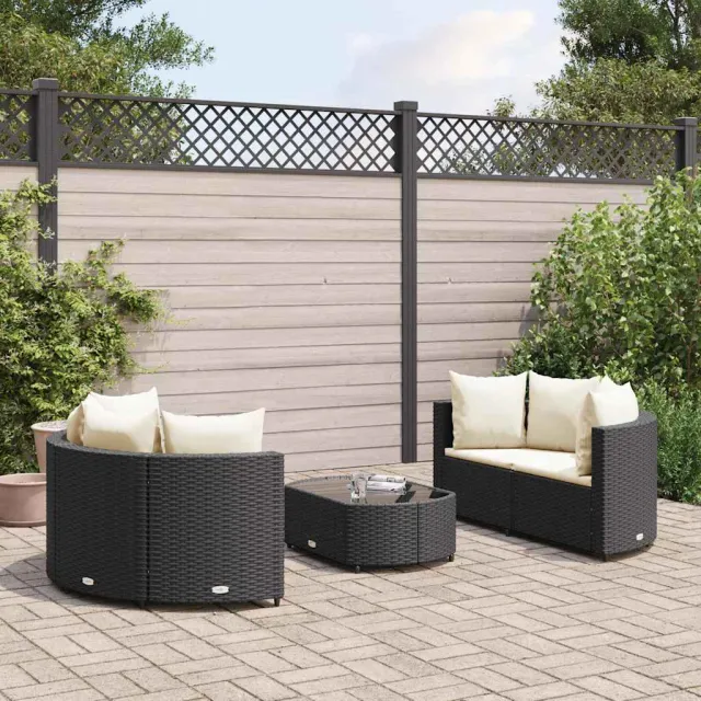 vidaXL 5-delige Loungeset met kussens poly rattan zwart, foto 2