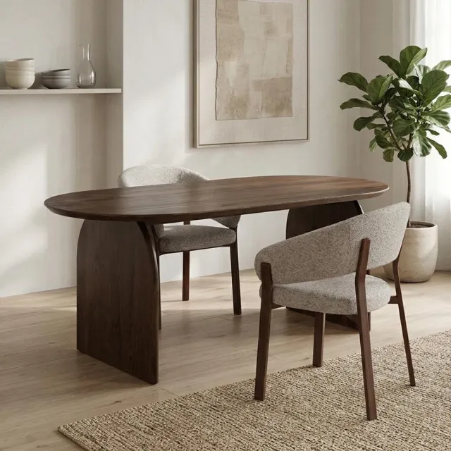 Mahom Eettafel Japandi Kumo 240x100 cm U-Poot Mahom Industrieel - Dinertafel van Mangohout & Metaal - Industriële Eettafel Bruin