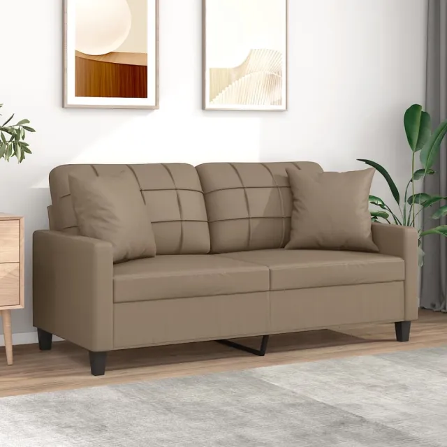 vidaXL Tweezitsbank met sierkussens 140 cm kunstleer cappuccinokleurig Bruin