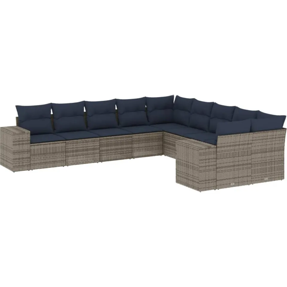 vidaXL 10-delige tuinbankset met kussens, grijs polyrotan, foto 3