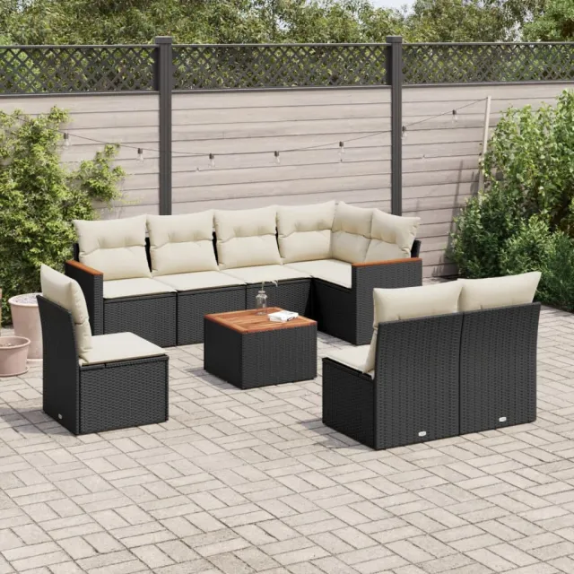 vidaXL 9-delige Loungeset met kussens poly rattan zwart, foto 2