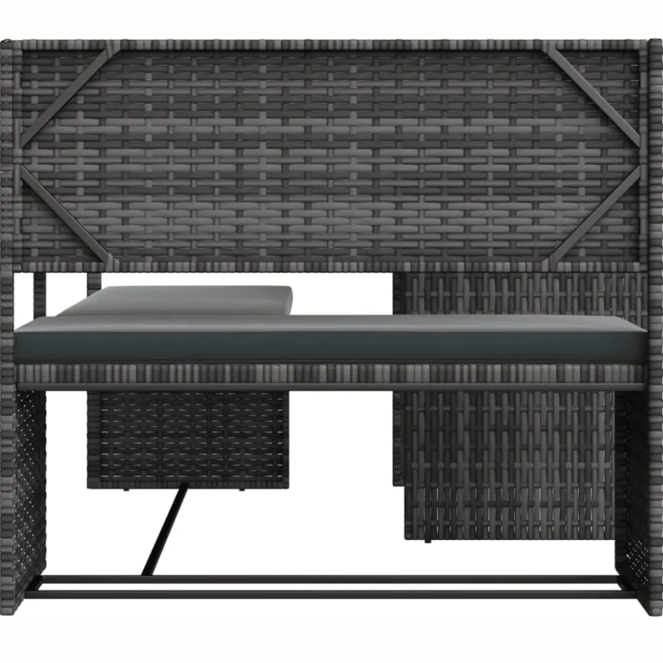 vidaXL Tuinbank met tafel en kussens L-vormig poly rattan grijs, foto 4