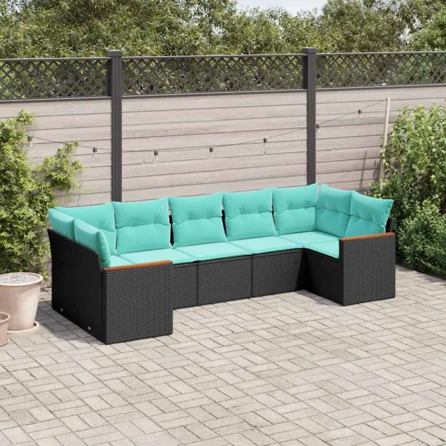 vidaXL 7-delige tuinbankset met kussens van zwart polyrotan, foto 2