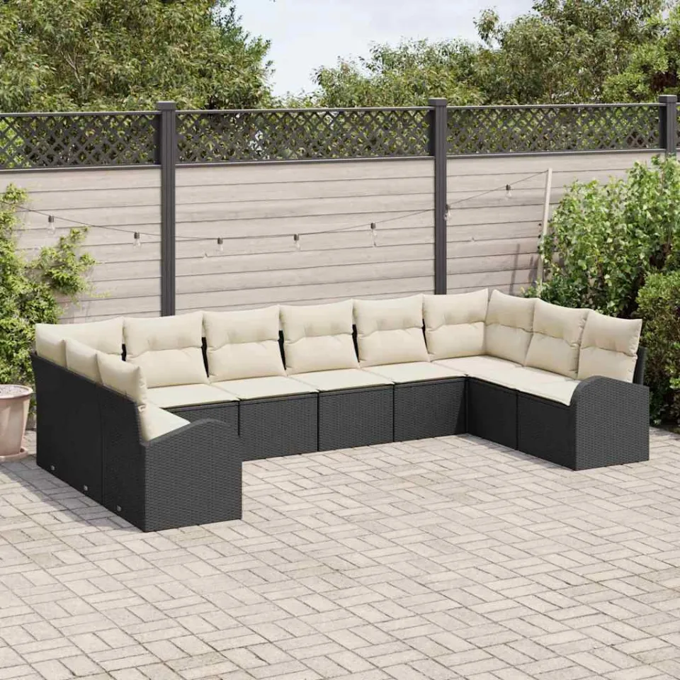 vidaXL Tuinbankenset 10 st Zwart en Wit poly rattan