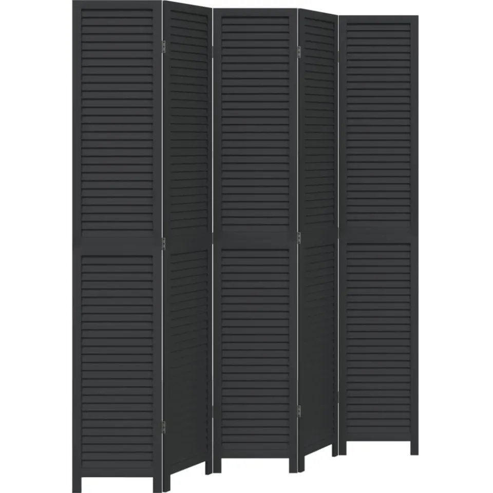vidaXL Kamerscherm met 5 panelen massief paulowniahout zwart