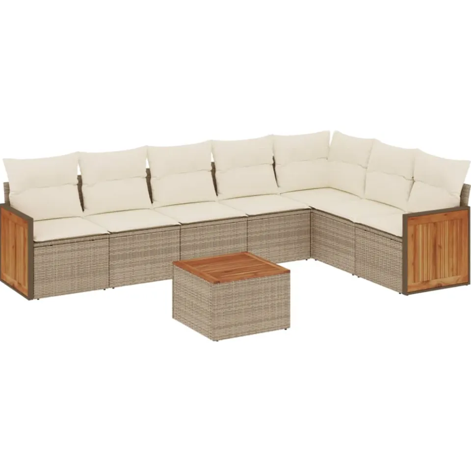 vidaXL 8-delige Loungeset met kussens poly rattan beige, foto 3
