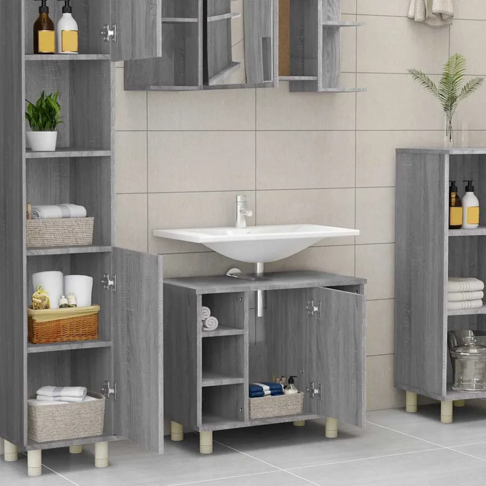 vidaXL Badkamerkast 60x32x53,5 cm bewerkt hout grijs sonoma eikenkleur, foto 2