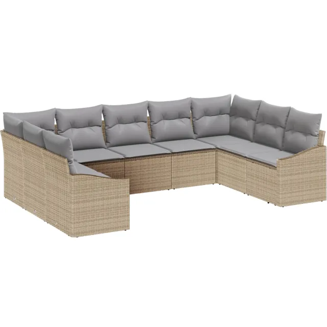 vidaXL Tuinbankenset 9 st Beige en Licht Grijs poly rattan
