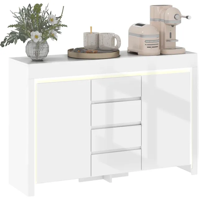 Homcom Dressoir - MDF - 120x34x80cm - Wit gelakt