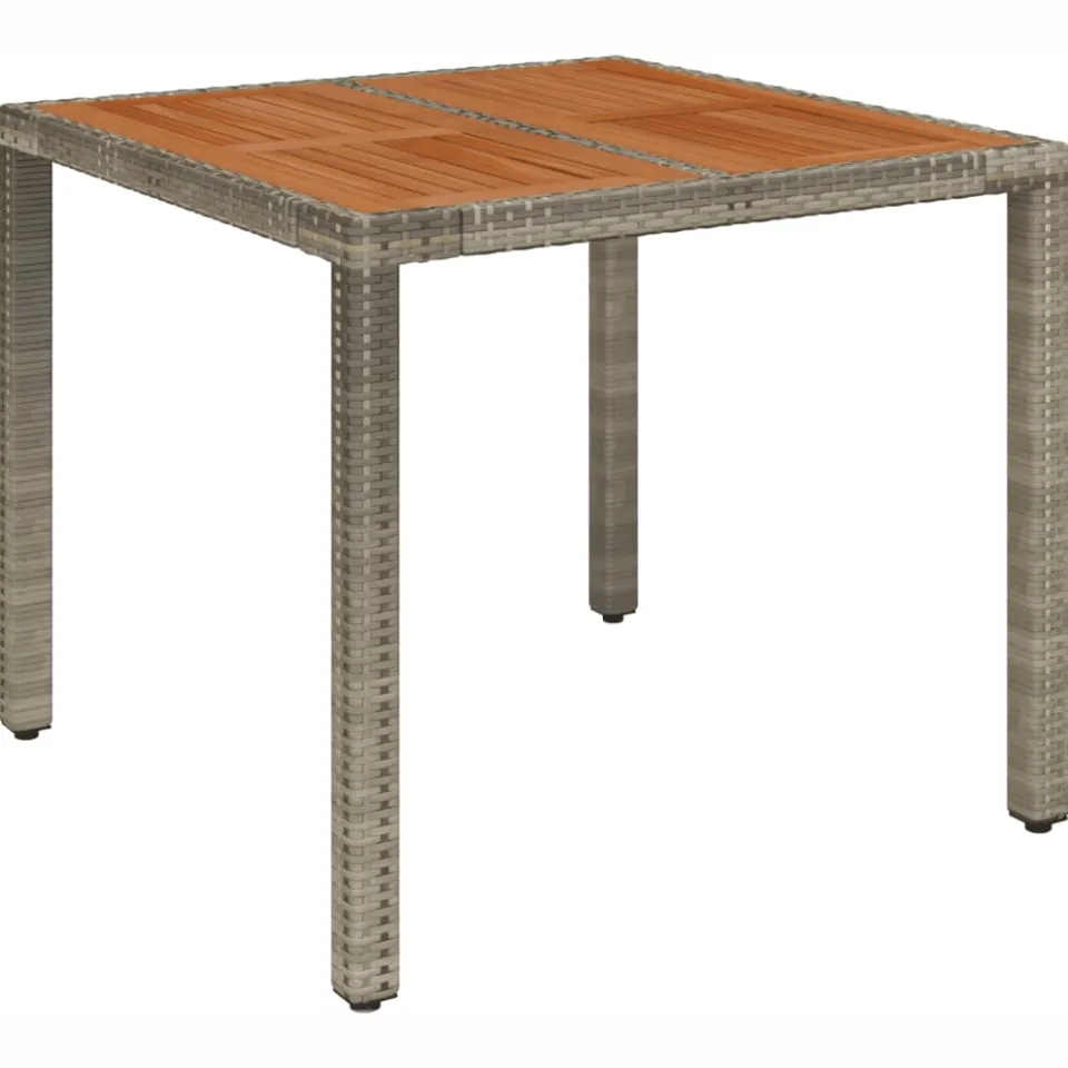 vidaXL Tuintafel met houten blad 90x90x75 cm poly rattan grijs, foto 3