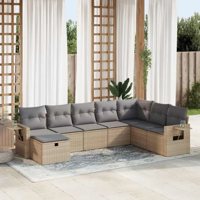vidaXL 8-delige Loungeset met kussens poly rattan beige, foto 2