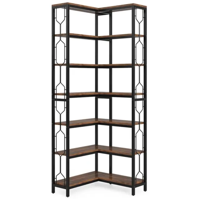 DMG Supply Boekenkast - Open Kast - Boekenrek voor de Hoek - 6 Lagen - Industrieel - Bruin/Zwart - 60 x 60 x 200 cm