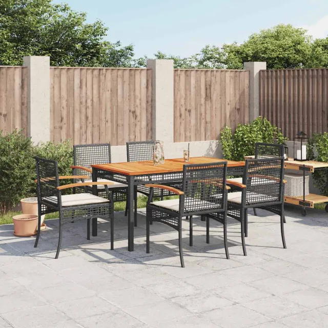 vidaXL 7-delige Tuinset met kussens poly rattan zwart, foto 2