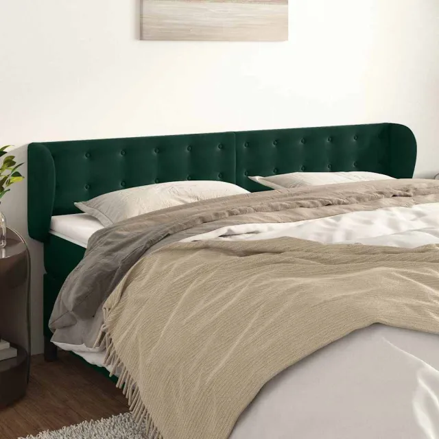 vidaXL Hoofdbord met randen 203x23x78/88 cm fluweel donkergroen