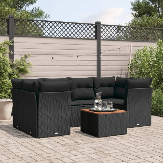 vidaXL 7-delige Loungeset met kussens poly rattan zwart, foto 2