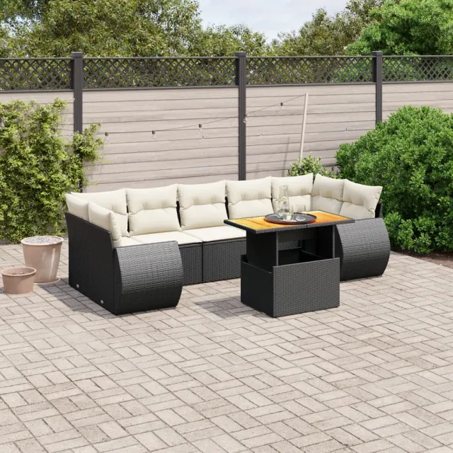 vidaXL 8-delige Loungeset met kussens poly rattan zwart, foto 2