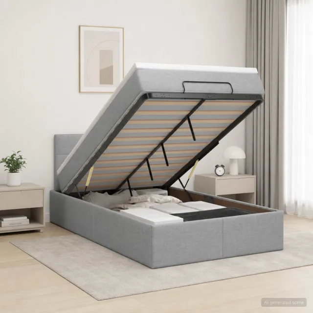 vidaXL Ottoman Bed met Matrassen en LED Lichtgrijs 120 x 200 cm Stof