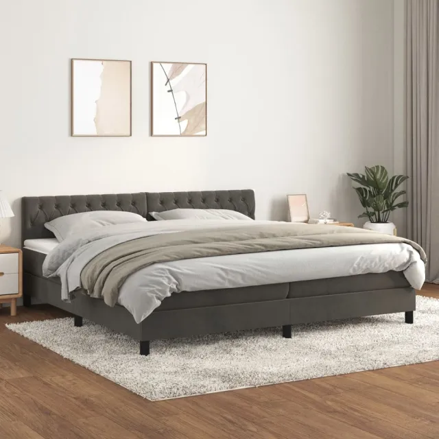 vidaXL Boxspring met matras fluweel donkergrijs 200x200 cm grijs