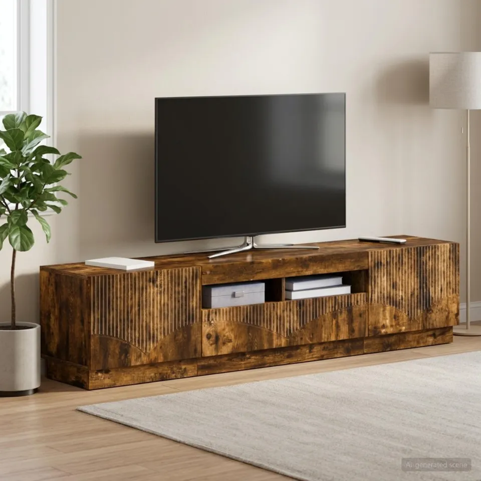 vidaXL LED tv-meubel HOORN 3 st Gerookt eiken Bewerkt hout, foto 3