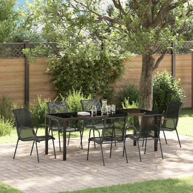 vidaXL Tuin eettafelset 7 st Zwart Gepoedercoat staal