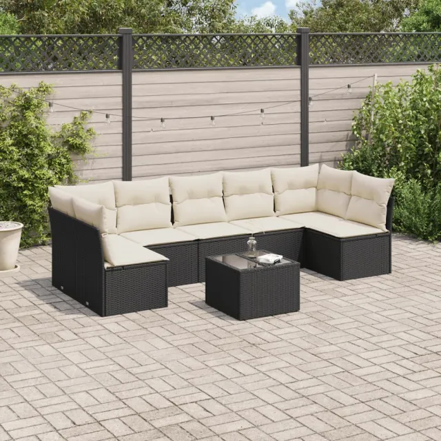 vidaXL 8-delige Loungeset met kussens poly rattan zwart, foto 2