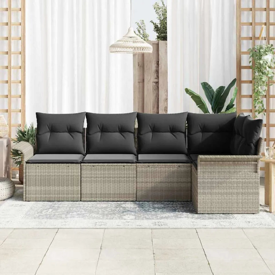 vidaXL Tuin Sofa Set 5 st Lichtgrijs poly rattan grijs, foto 3