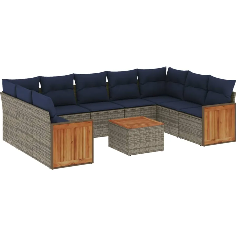 vidaXL 10-delige tuinbankset met kussens, grijs polyrotan, foto 3