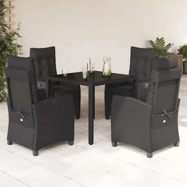 vidaXL 5-delige Tuinset met kussens poly rattan zwart, foto 2
