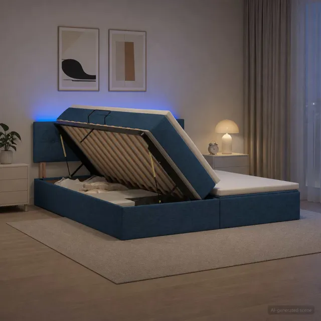 vidaXL LED Opslagbed met Matras Blauw 180 x 200 cm Stof