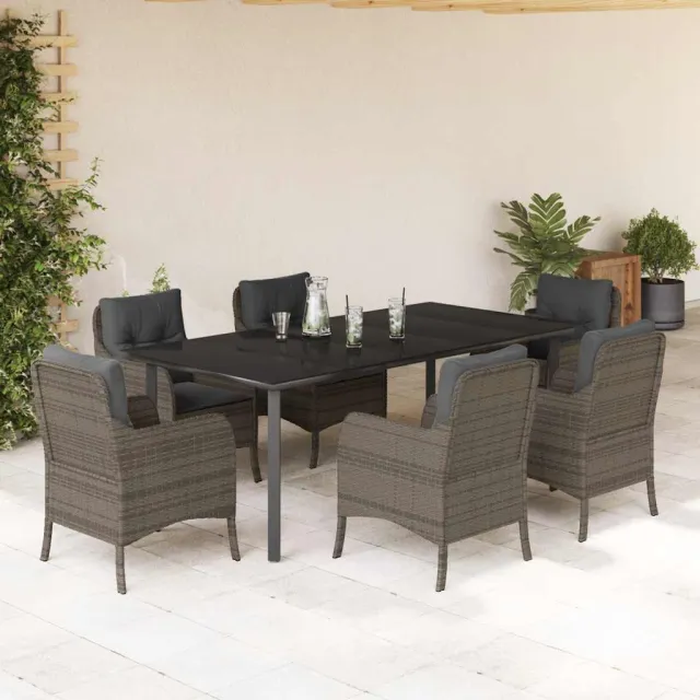 vidaXL 7-delige Tuinset met kussens poly rattan grijs, foto 2