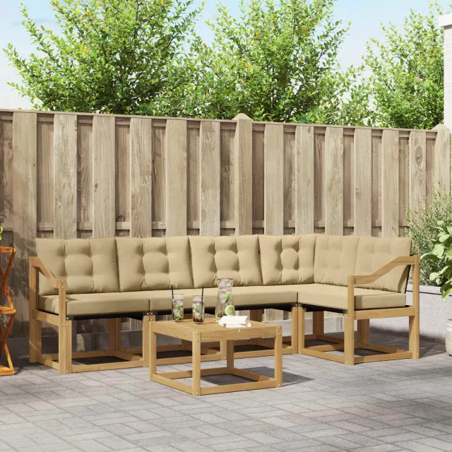 vidaXL Buiten bankenset 6 st 5-zits Wit en Beige Bruin