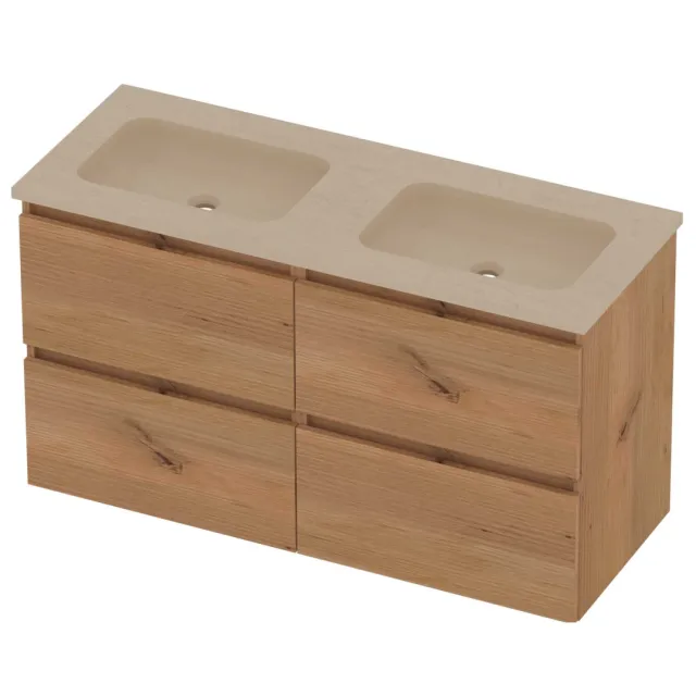 Basic-Line Rocky 46 Badmeubelset Hardsteen 120x46x62 cm R46sscwo2x600 Whisky Oak Sand Stone Beige